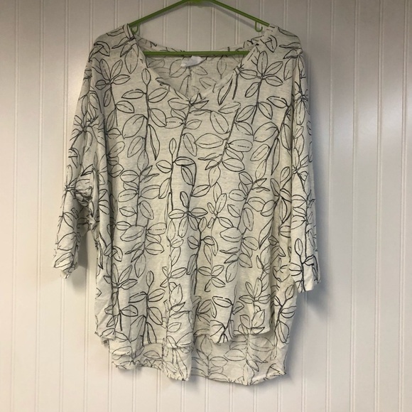 Cynthia Rowley Leaf Print Women's Short Sleeve VNeck Top 100% Linen XXL READ - Picture 1 of 4